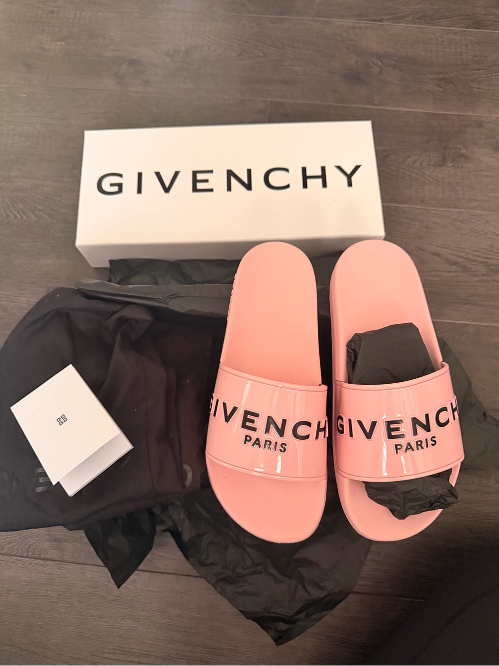 Givenchy Pink Patent Logo Slide Sandals